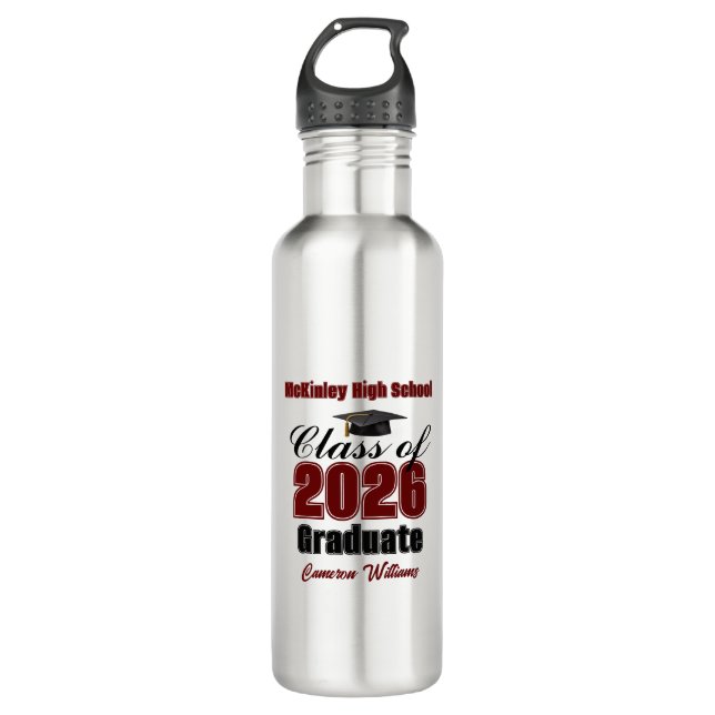 Personalized Maroon Class of 2026 Graduation Edelstahlflasche (Vorderseite)