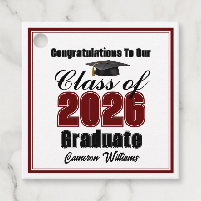 Personalized Maroon Class of 2026 Graduation Party Geschenkanhänger (Vorderseite)