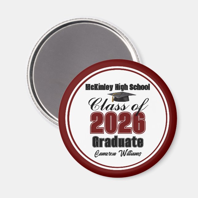 Personalized Maroon Class of 2026 Graduation Party Magnet (Vorderseite/Rückseite)