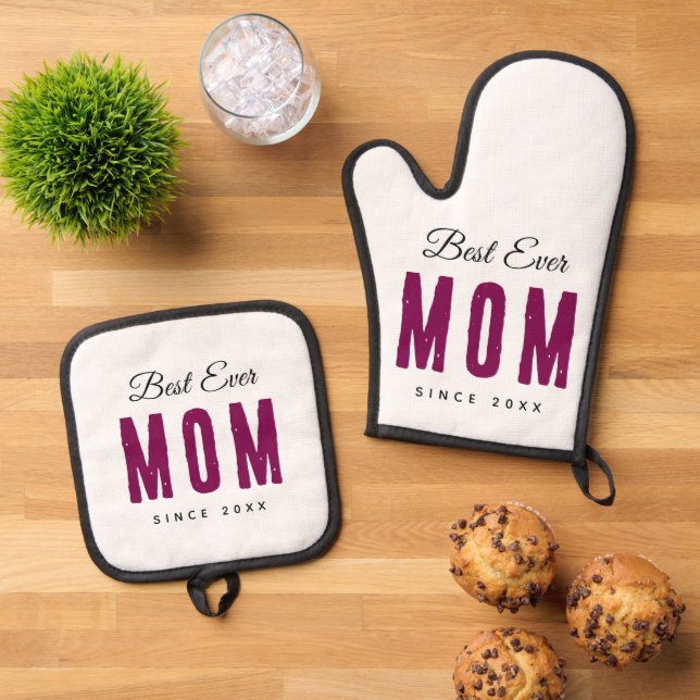 Personalized Massage Best Mom Ever   Ofenhandschuh & Topflappen-Set (Oben Unten)