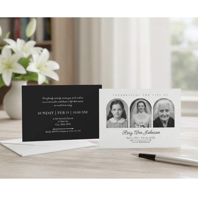 Personalized Memorial Invitation with 3 Photos Einladung (Von Creator hochgeladen)