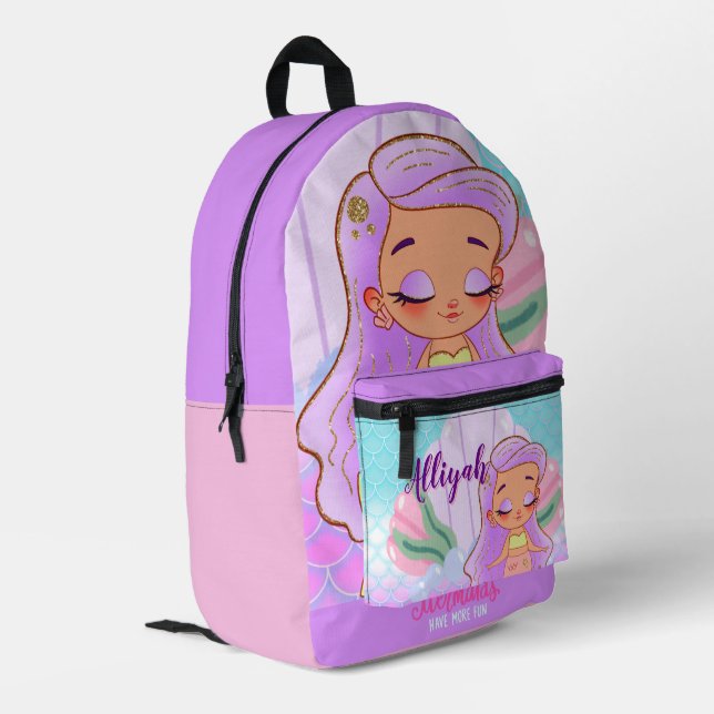 Personalized Mermaid Lavender Print Cut Sew Bag Bedruckter Rucksack (Rückseitige Ecke links)
