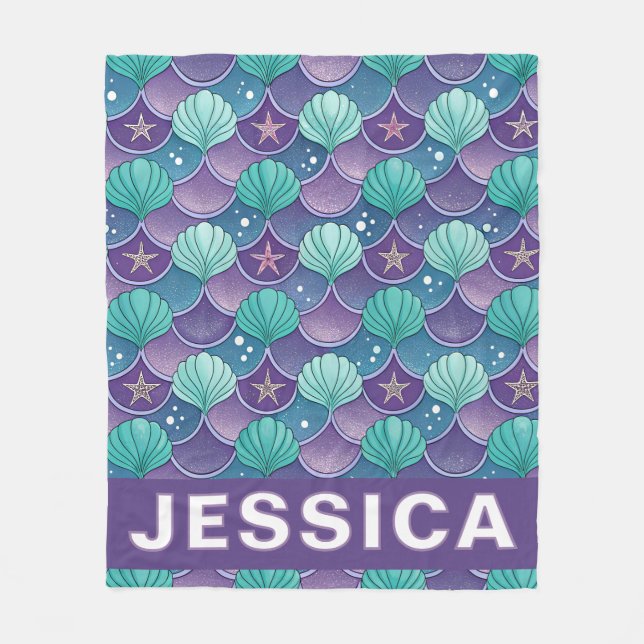 Personalized Mermaid Scales Ocean Aqua Fantasy Fleecedecke (Vorderseite)