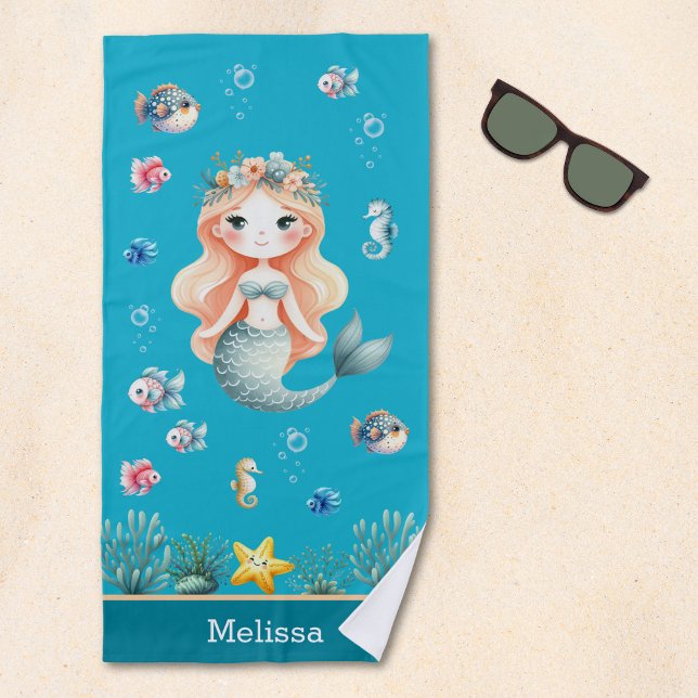 Personalized Mermaid Under the sea for Girl Strandtuch (Von Creator hochgeladen)
