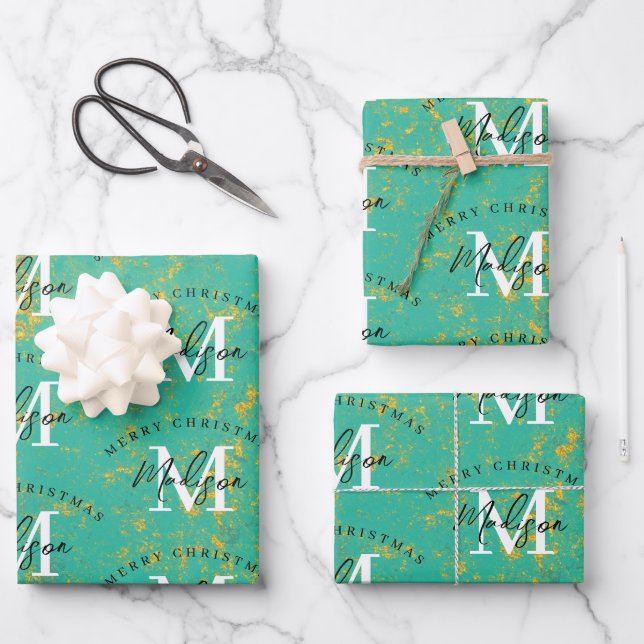 Personalized Merry Christmas Copper Monogram  Geschenkpapier Set (Vorderseite)