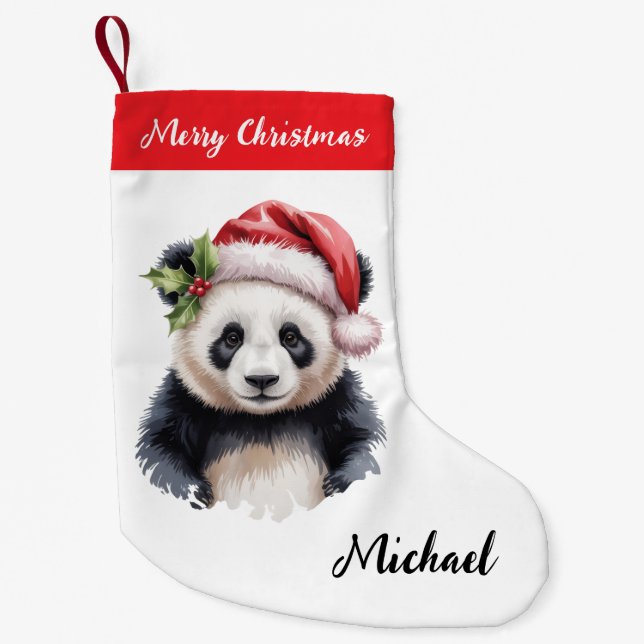 Personalized Merry Christmas Cute Panda Bear Kleiner Weihnachtsstrumpf (Vorderseite)