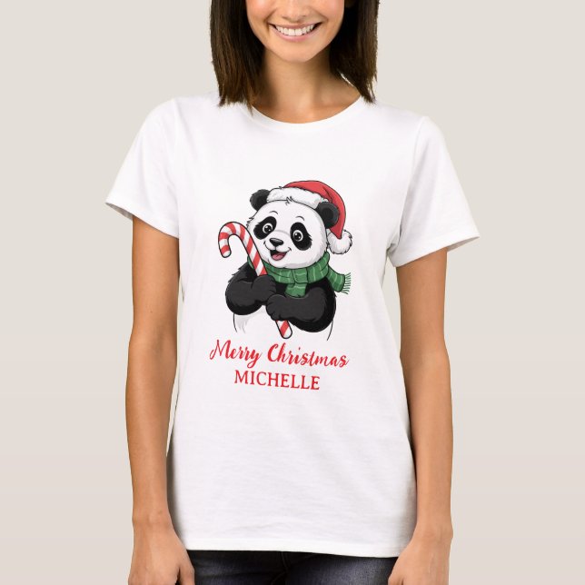 Personalized Merry Christmas Cute Panda Bear T-Shirt (Vorderseite)