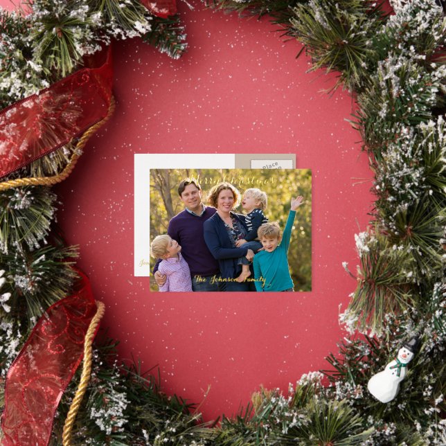 Personalized Merry Christmas Family Photo Holiday Folie Einladungspostkarte (InSitu)