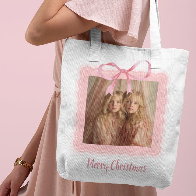 Personalized Merry Christmas Family Photo Tote Bag (Créateur téléchargé)