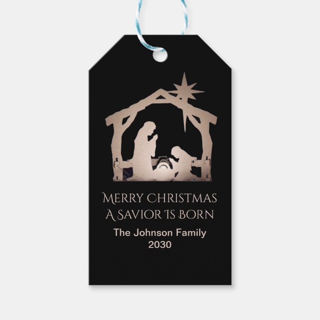 Personalized Merry Christmas Gold Nativity  Geschenkanhänger (Vorderseite)