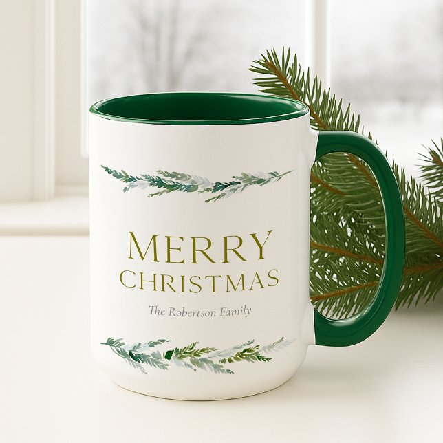 Personalized Merry Christmas Greenery Tasse (Von Creator hochgeladen)