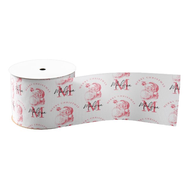 Personalized Merry Christmas Pink Santa Monogram Ripsband (Spule)