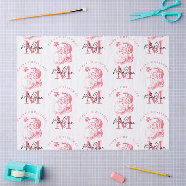 Personalized Merry Christmas Pink Santa Monogram Seidenpapier (Basteln)
