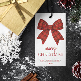 Personalized Merry Christmas | Red Plaid Bow Geschenkanhänger