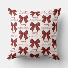 Personalized Merry Christmas | Red Plaid Bow Kissen