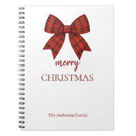 Personalized Merry Christmas | Red Plaid Bow Notizblock