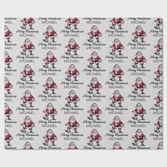 Personalized Merry Christmas Santa Claus Soccer    Geschenkpapier (Flach)