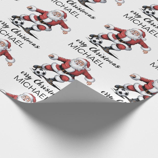 Personalized Merry Christmas Santa Claus Soccer    Geschenkpapier (Ecke)