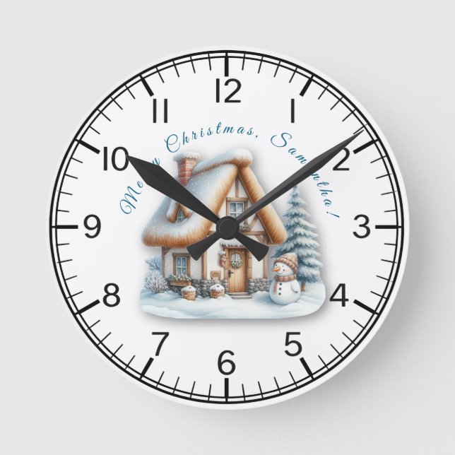 Personalized Merry Christmas Wall Clock Runde Wanduhr (Vorderseite)