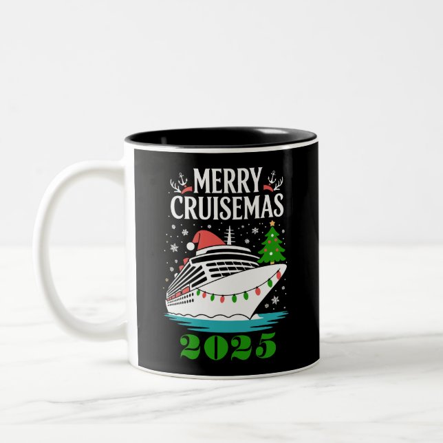 Personalized Merry Cruisemas Cruise Ship Family  Zweifarbige Tasse (Links)