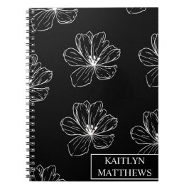 Personalized Minimal Black Floral with Name Notizblock