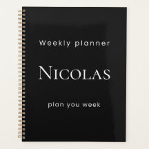 Personalized Minimal Black Weekly Planner