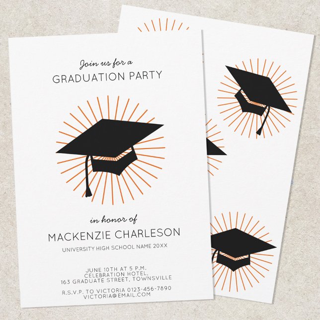 Personalized Minimalist Graduation Cap Party Einladung (Modern personalized graduation party invitation)