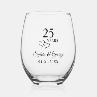 Personalized Modern 25th Wedding Anniversary Gift Weinglas Ohne Stiel