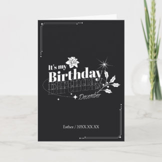 Personalized Modern Black Floral December Birthday Karte