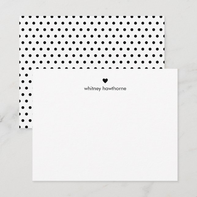 Personalized Modern Black Polka Dots & Heart Mitteilungskarte (Vorne/Hinten)