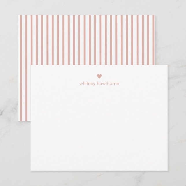 Personalized Modern Blush Pink Stripes & Heart Mitteilungskarte (Vorne/Hinten)