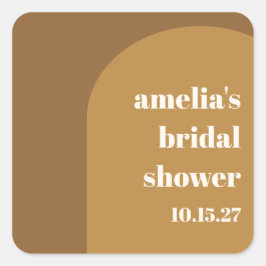 Personalized Modern Brown Retro Bridal Shower Quadratischer Aufkleber