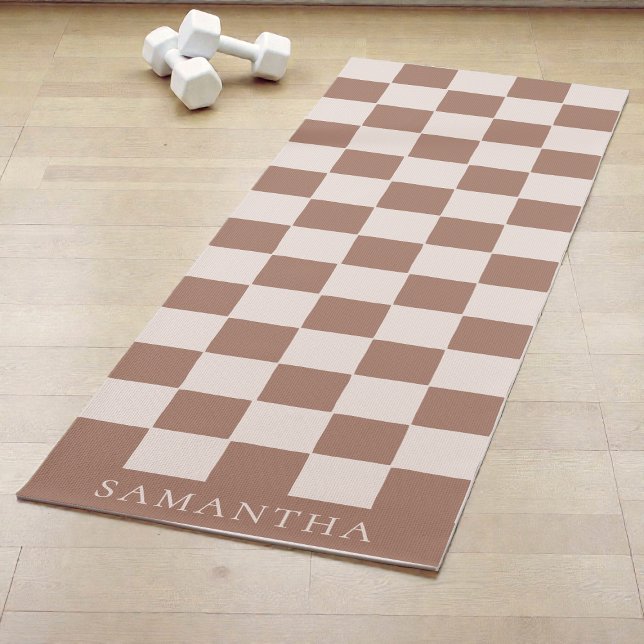 Personalized Modern Brown Simple Checkered Pattern Yogamatte (Personalized Modern Brown Simple Checkered Pattern Yoga Mat)