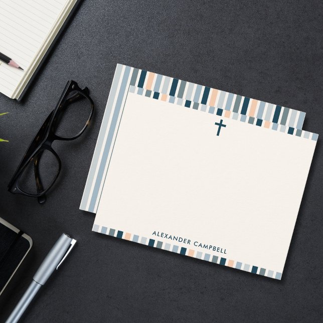 Personalized Modern Christian Striped Cross Mitteilungskarte (Simple cross and soft stripes—perfect for personal, faith-filled notes.)