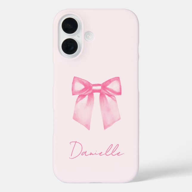 Personalized Modern Elegant Pink Bow iPhone 16 Hülle (Rückseite)
