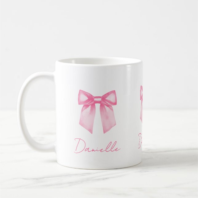 Personalized Modern Elegant Pink Bow Name Mug (Gauche)