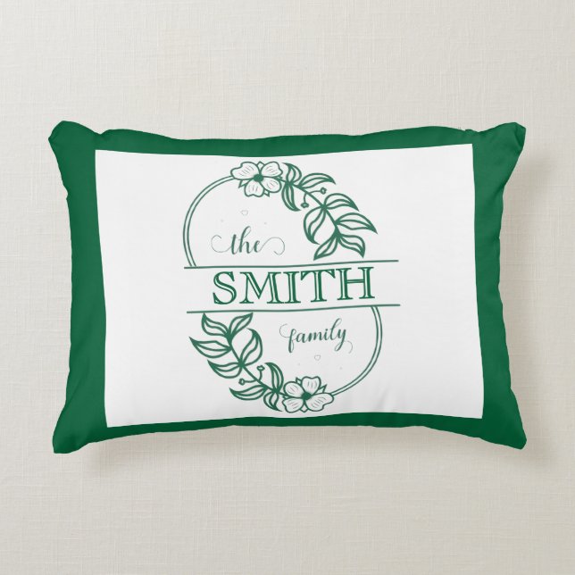  Personalized Modern Floral Family Name Monogram Dekokissen (Vorderseite)