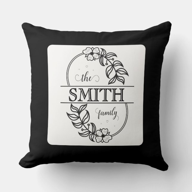  Personalized Modern Floral Family Name Monogram Kissen (Vorderseite)
