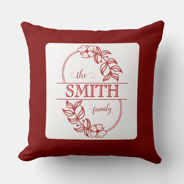  Personalized Modern Floral Family Name Monogram Kissen (Vorderseite)
