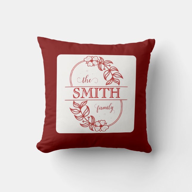  Personalized Modern Floral Family Name Monogram Kissen (Vorderseite)