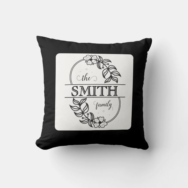 Personalized Modern Floral Family Name Monogram Kissen (Vorderseite)