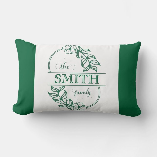  Personalized Modern Floral Family Name Monogram Lendenkissen (Vorderseite)