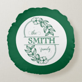  Personalized Modern Floral Family Name Monogram Rundes Kissen