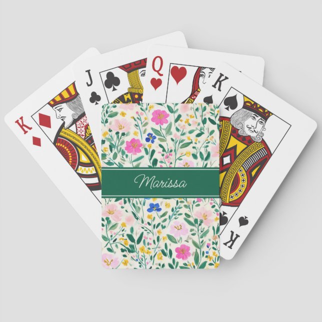 Personalized Modern Floral Spielkarten (Rückseite)