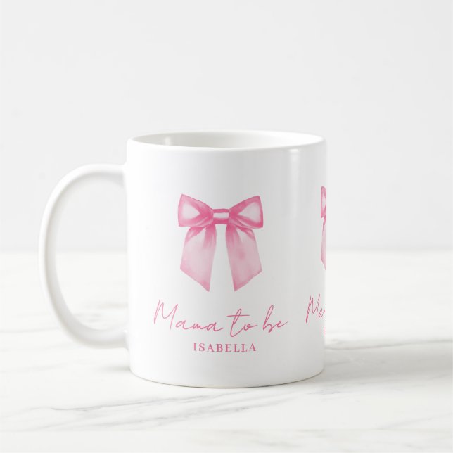 Personalized Modern Mama To Be Pink Bow Mug Kaffeetasse (Links)