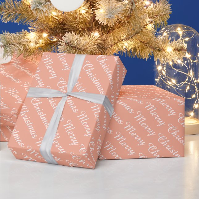 Personalized Modern Merry Christmas Peach Colour Geschenkpapier (Feiertage)