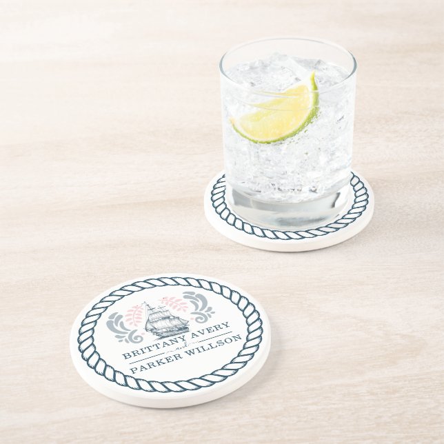 Personalized Modern Nautical Wedding Getränkeuntersetzer (Seite)