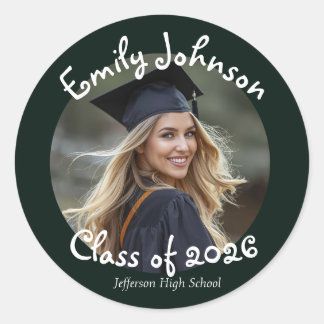 Personalized Modern Photo Graduation Party  Runder Aufkleber