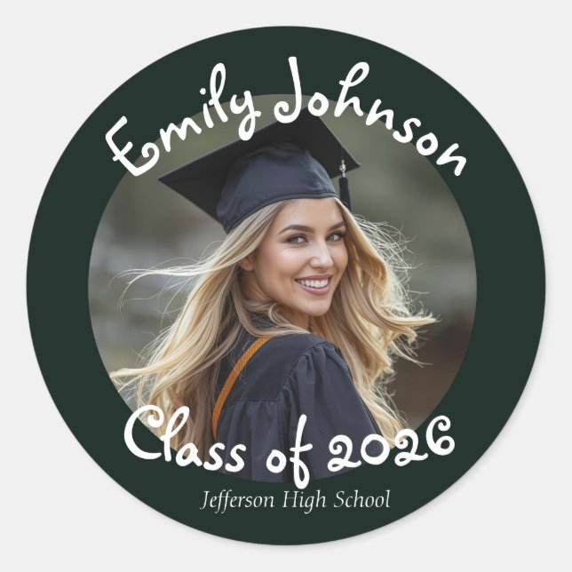 Personalized Modern Photo Graduation Party  Runder Aufkleber (Vorderseite)