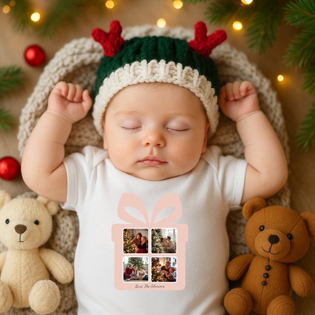 Personalized Modern Pink Christmas Baby Strampler (Von Creator hochgeladen)